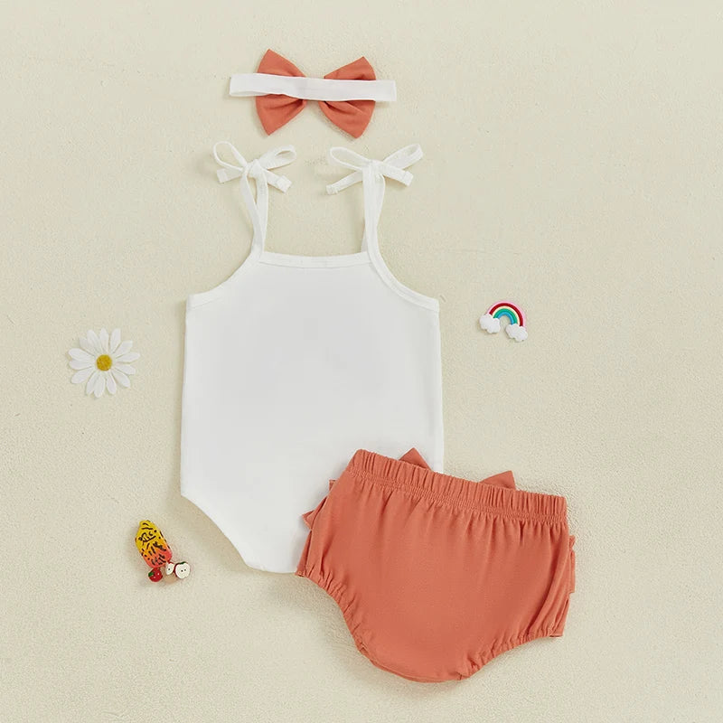 Girl's Rainbow Embroidery Romper Set