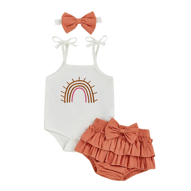 Girl's Rainbow Embroidery Romper Set