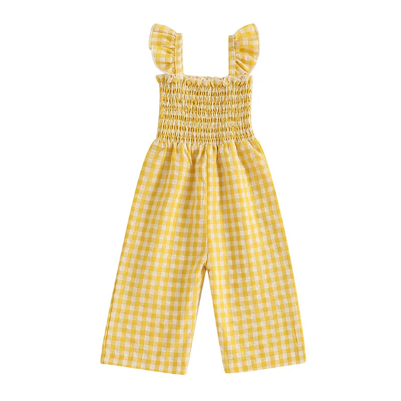 Plaid Overall Romper with Ruffle Sleeves