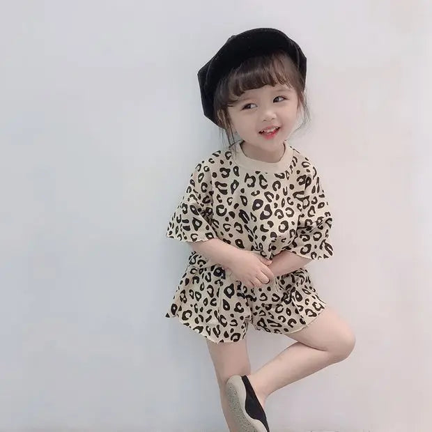 Leopard Print Short Sleeved T-shirt + Short Set