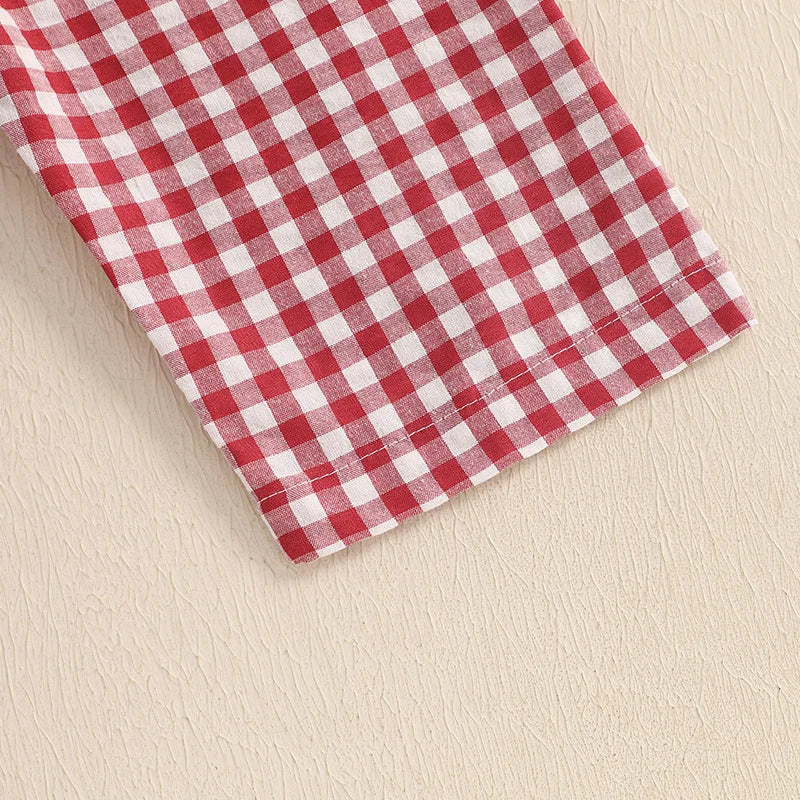 Plaid Overall Romper with Ruffle Sleeves