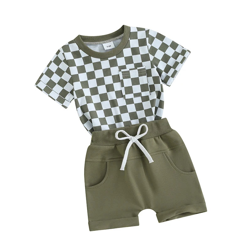 Boy's Checkered Short Sleeve Set