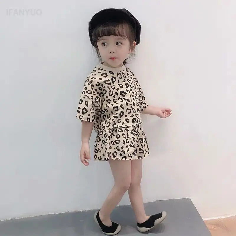 Leopard Print Short Sleeved T-shirt + Short Set