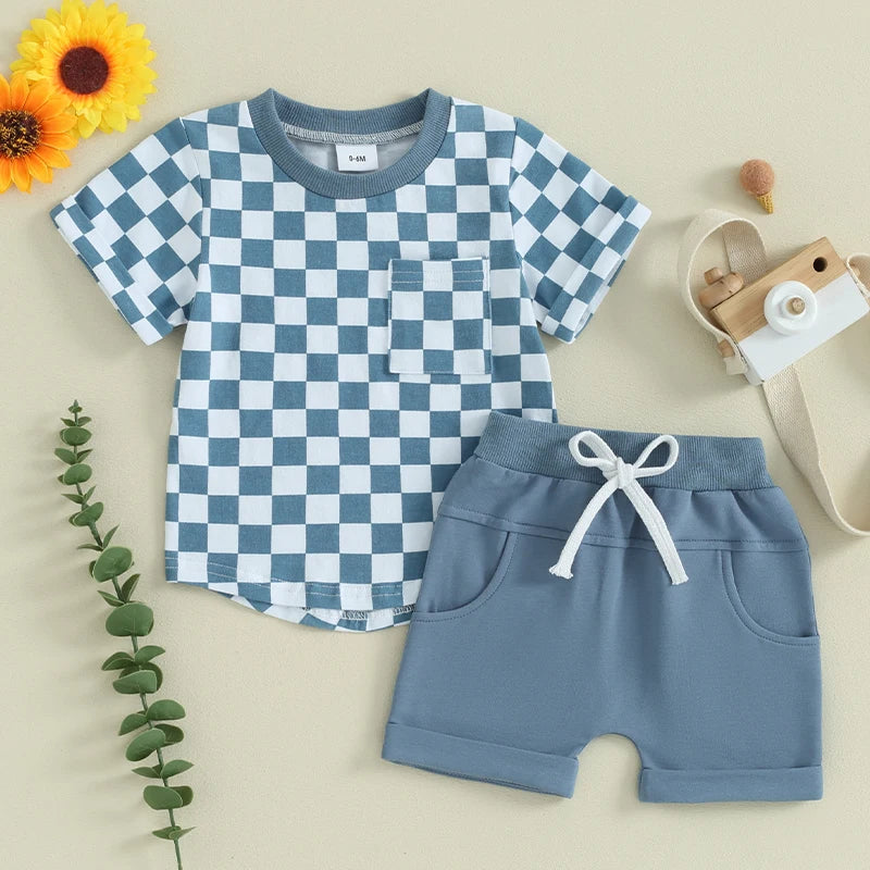Boy's Checkered Short Sleeve Set
