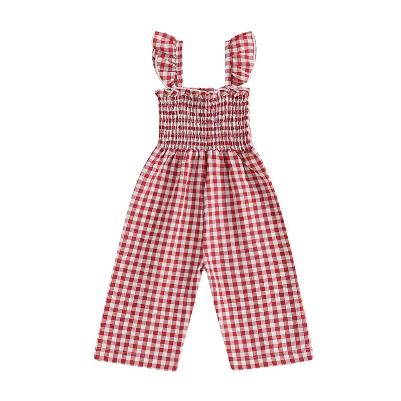 Plaid Overall Romper with Ruffle Sleeves
