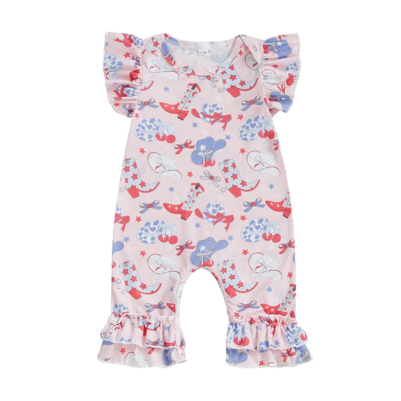 Patriotic Rompers with Bow and Flags