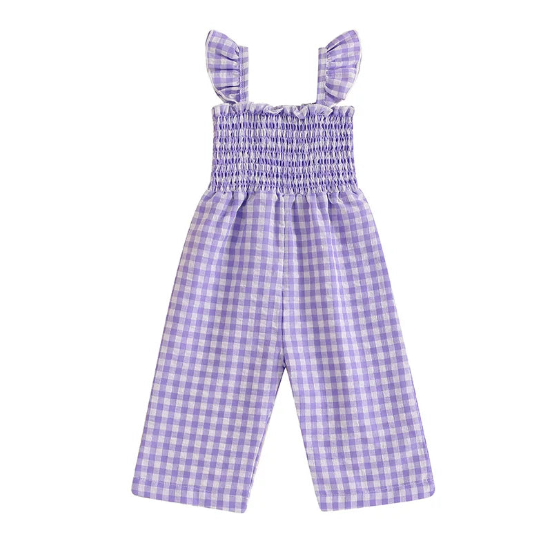 Plaid Overall Romper with Ruffle Sleeves
