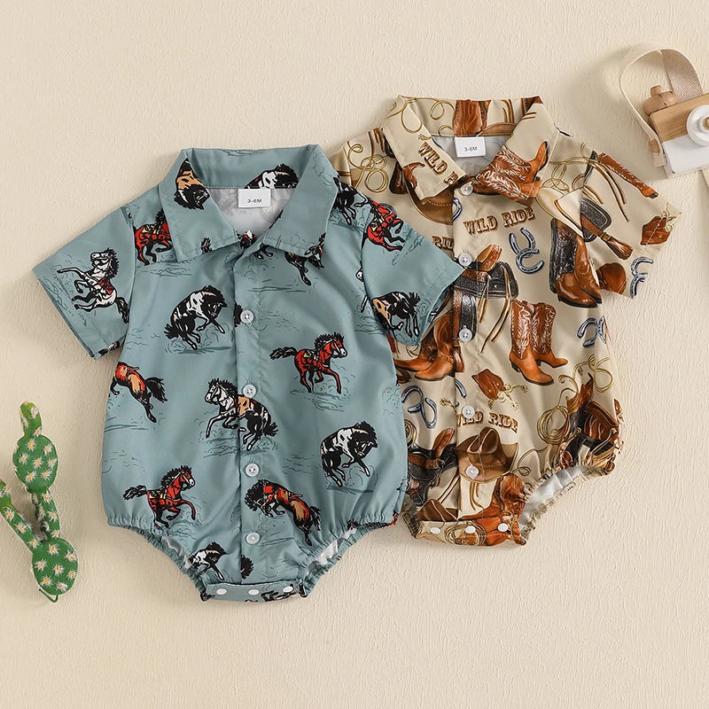 Baby Boy's Western Button-Up Romper