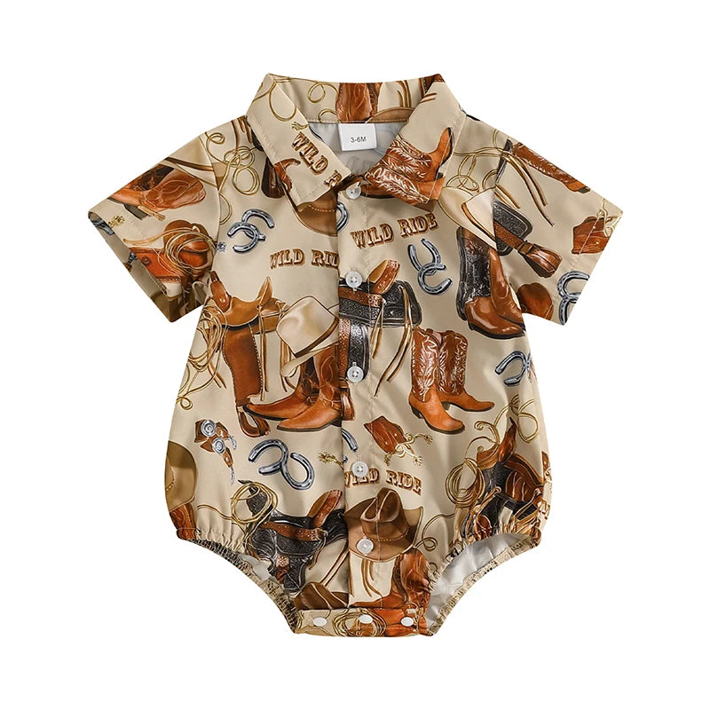 Baby Boy's Western Button-Up Romper