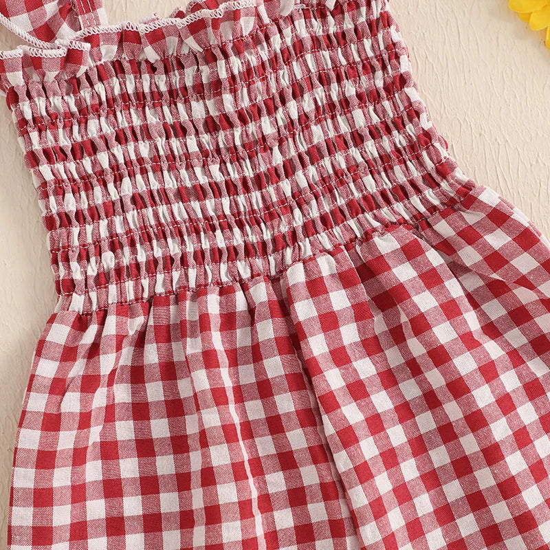 Plaid Overall Romper with Ruffle Sleeves