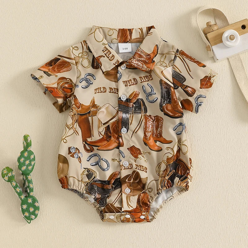 Baby Boy's Western Button-Up Romper