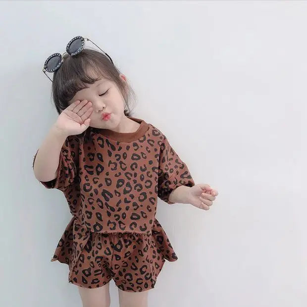 Leopard Print Short Sleeved T-shirt + Short Set
