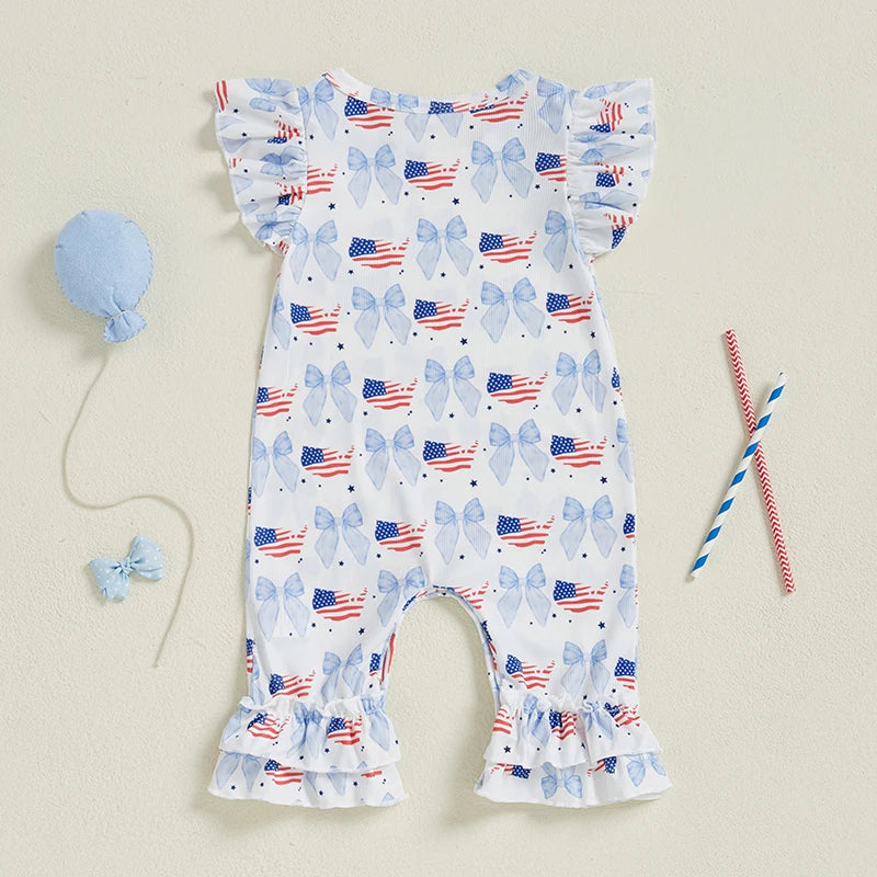 Patriotic Rompers with Bow and Flags