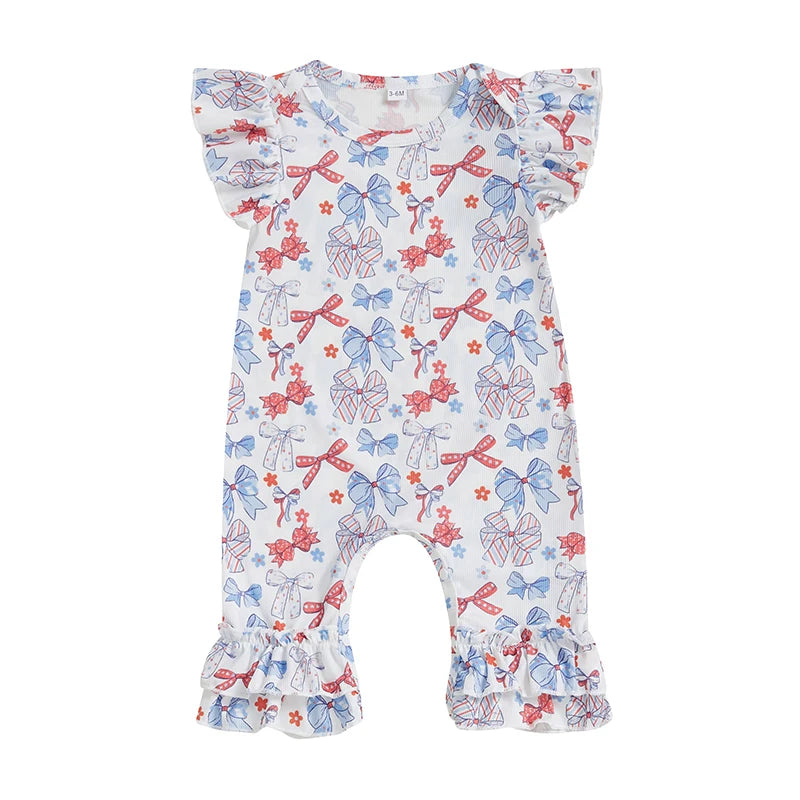 Patriotic Rompers with Bow and Flags