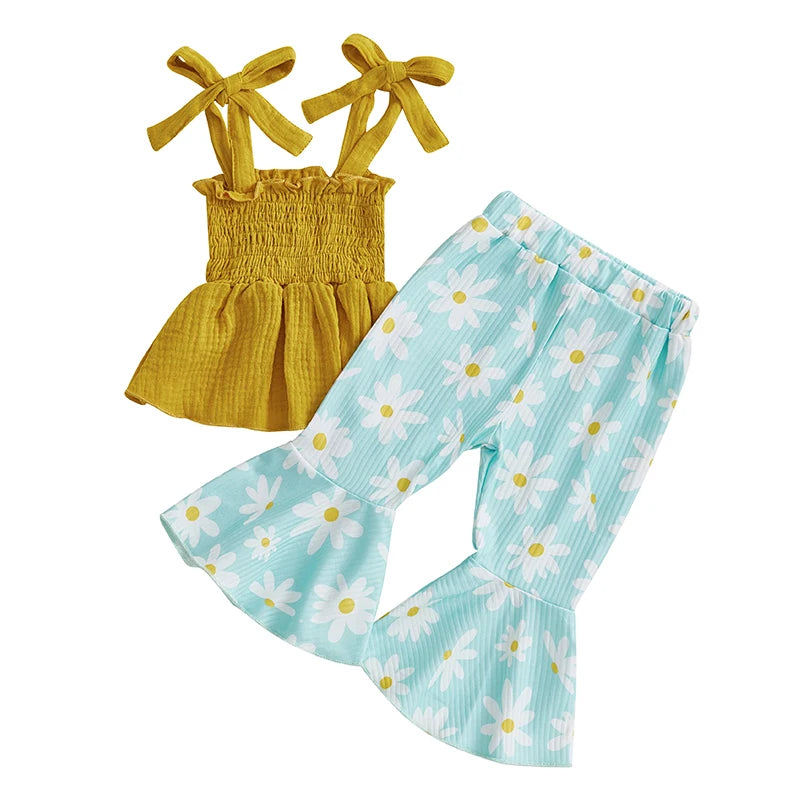 Ruffle Floral Smocked Top + Bell Bottoms