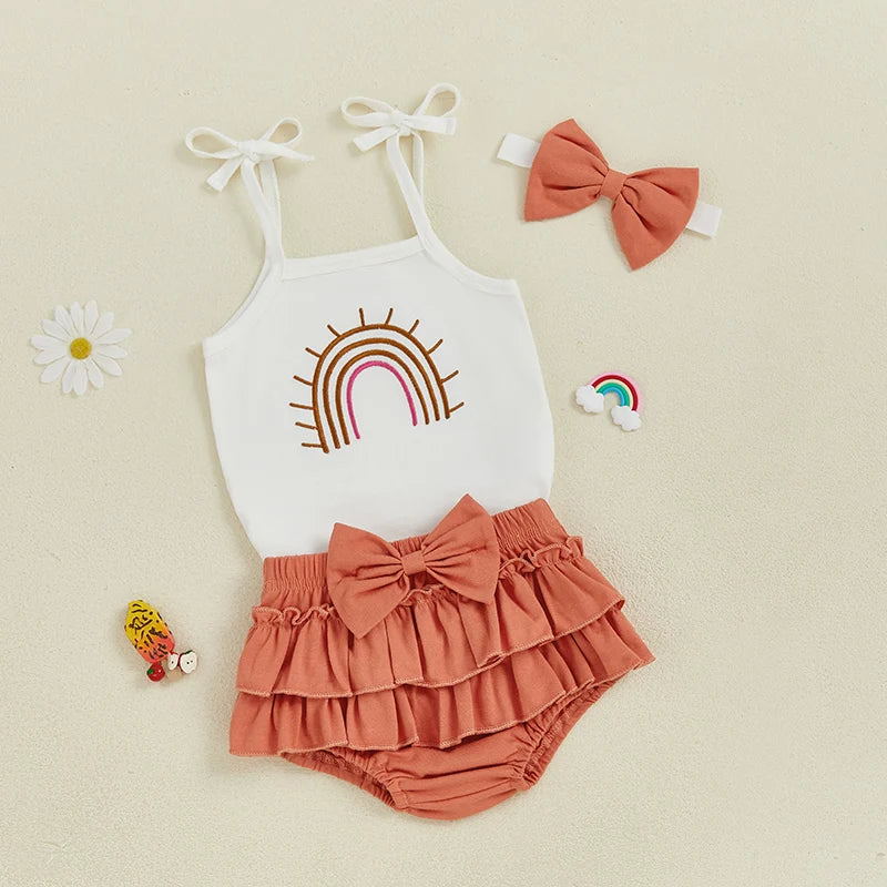 Girl's Rainbow Embroidery Romper Set