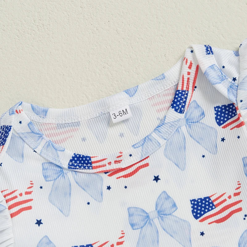 Patriotic Rompers with Bow and Flags
