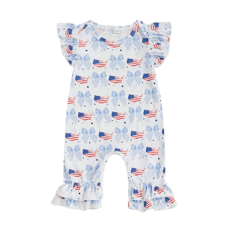 Patriotic Rompers with Bow and Flags