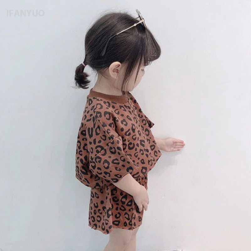 Leopard Print Short Sleeved T-shirt + Short Set