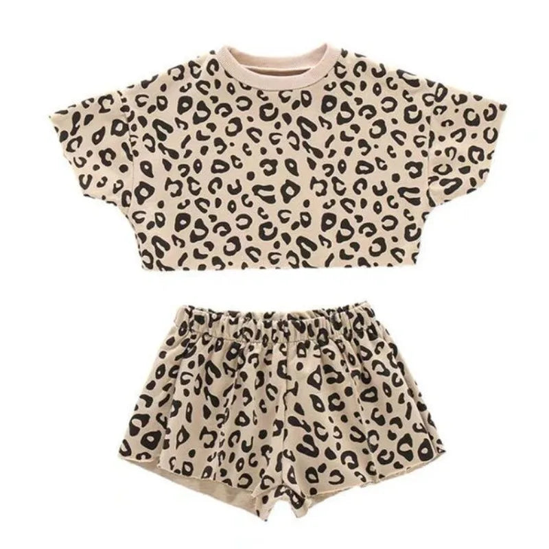 Leopard Print Short Sleeved T-shirt + Short Set