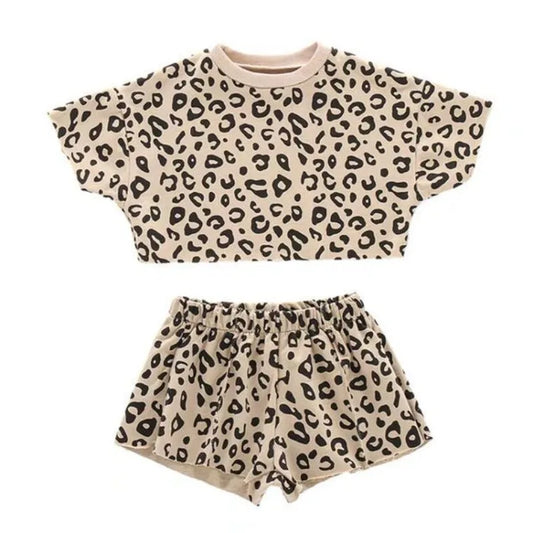 Leopard Print Short Sleeved T-shirt + Short Set
