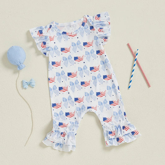 Patriotic Rompers with Bow and Flags