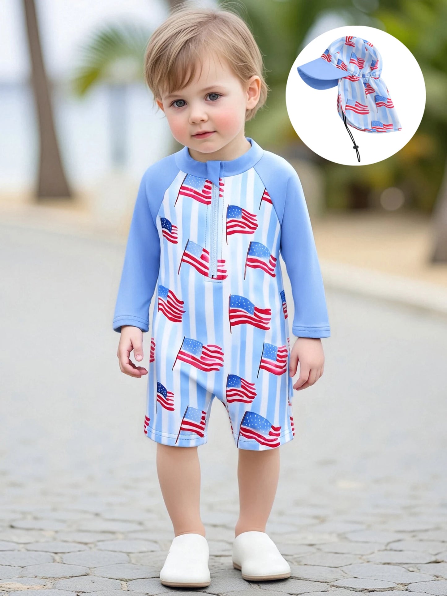American Flag Print Rash Guard