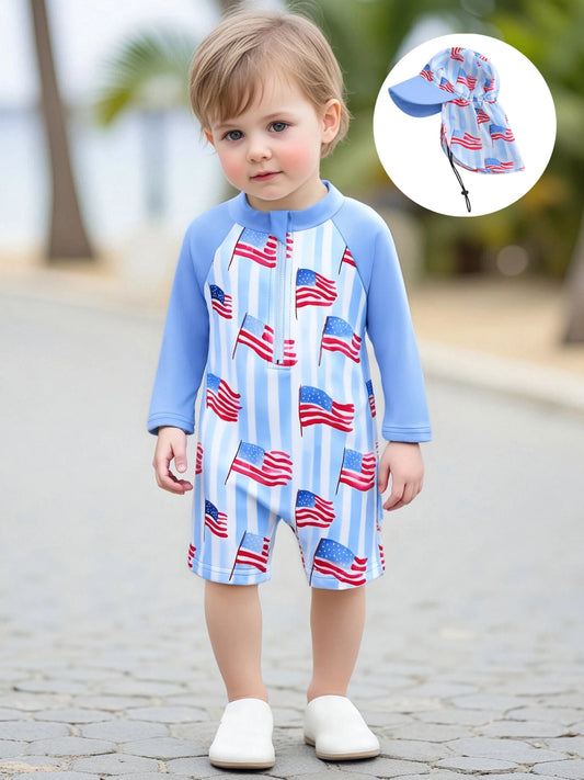 American Flag Print Rash Guard