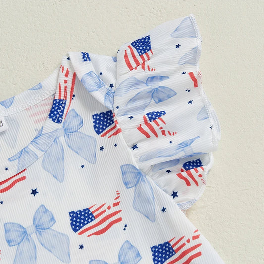 Patriotic Rompers with Bow and Flags