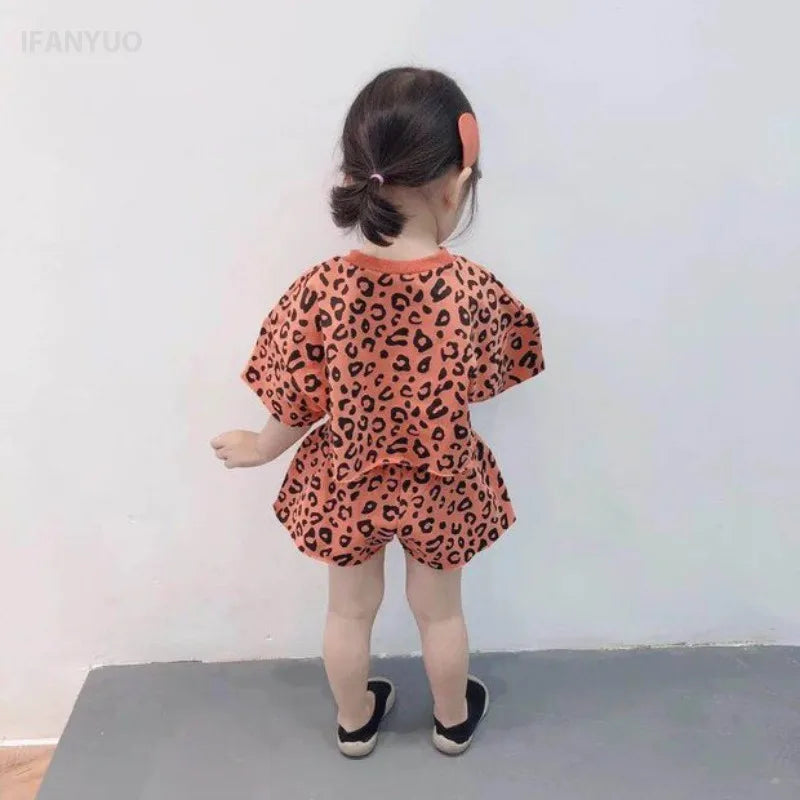 Leopard Print Short Sleeved T-shirt + Short Set