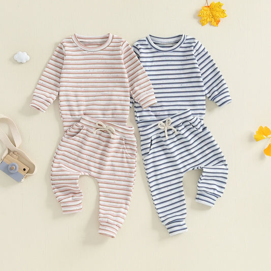 Baby Boy's Waffle-Knit Striped Sweatsuit