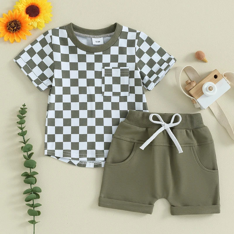 Boy's Checkered Short Sleeve Set